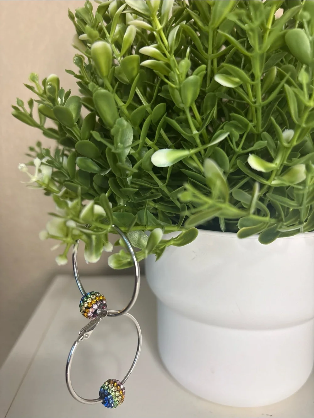 ATI BR CH Rainbow Rhinestone Disco Ball Hoop Earrings Silver Tone Sparkly Gift